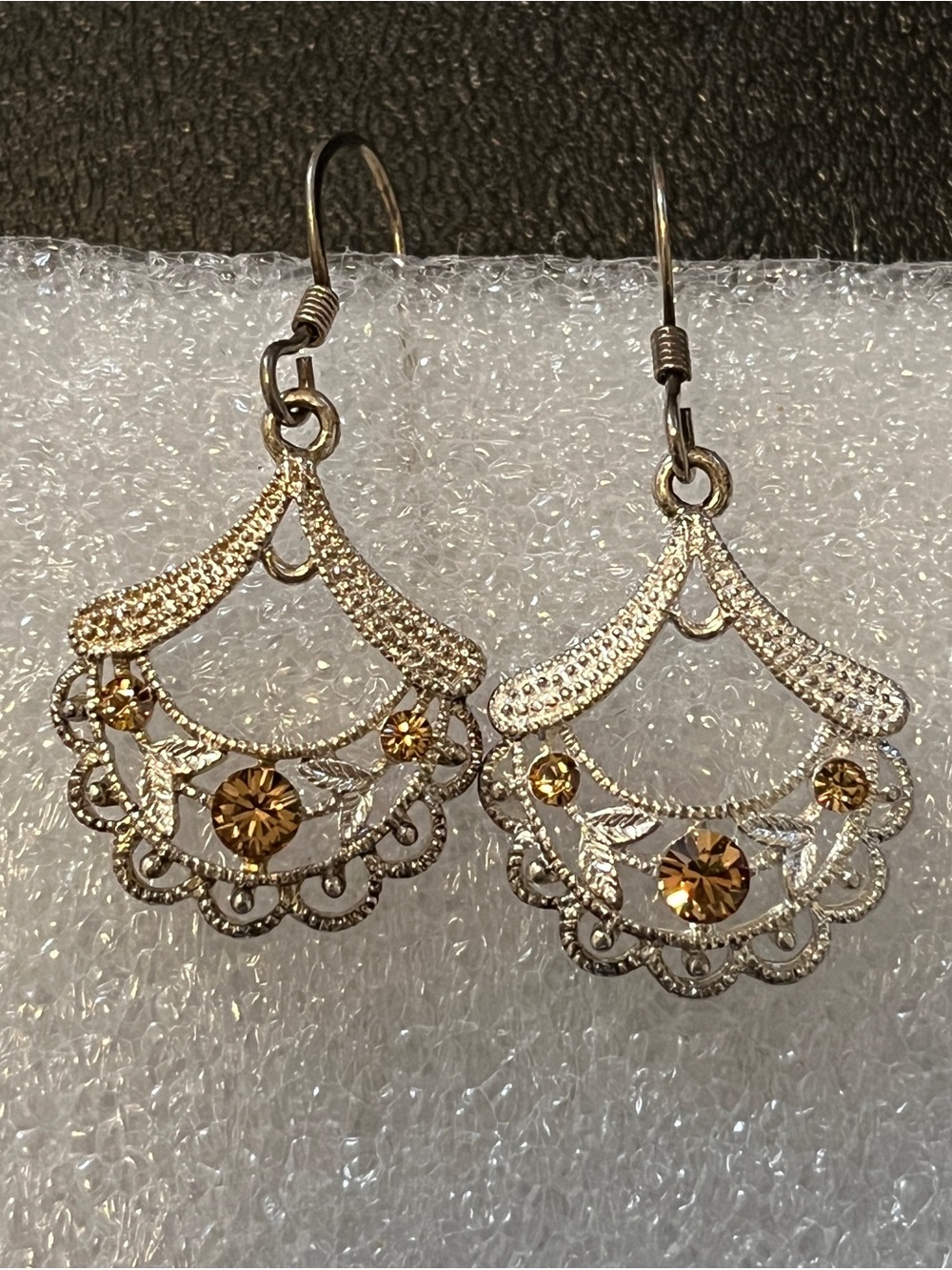 Gold Filigree Drop Earrings with Amber Crystals - Women Jewelry